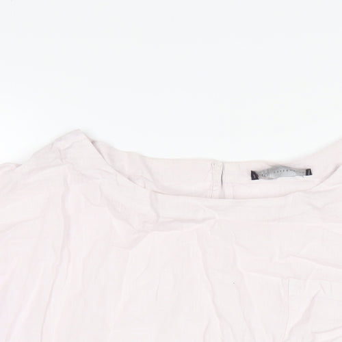 Marks and Spencer Womens Pink Linen Basic T-Shirt Size 14 Round Neck