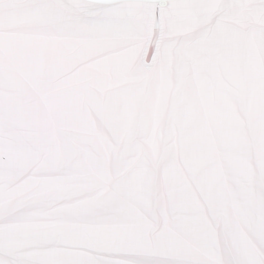 Marks and Spencer Womens Pink Linen Basic T-Shirt Size 14 Round Neck