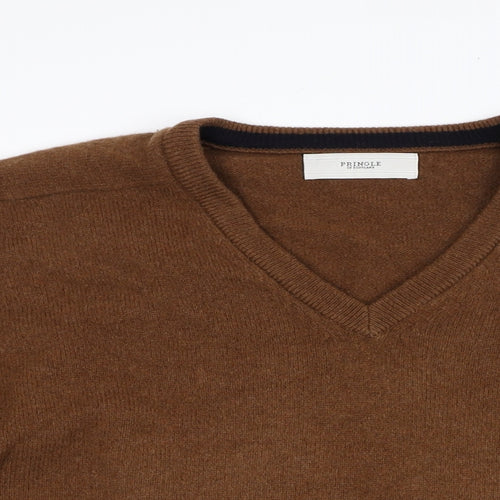Pringle of Scotland Mens Brown Crew Neck Wool Pullover Jumper Size XL Long Sleeve