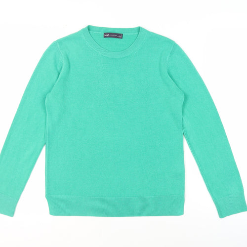 Marks and Spencer Womens Green Round Neck Acrylic Pullover Jumper Size 10