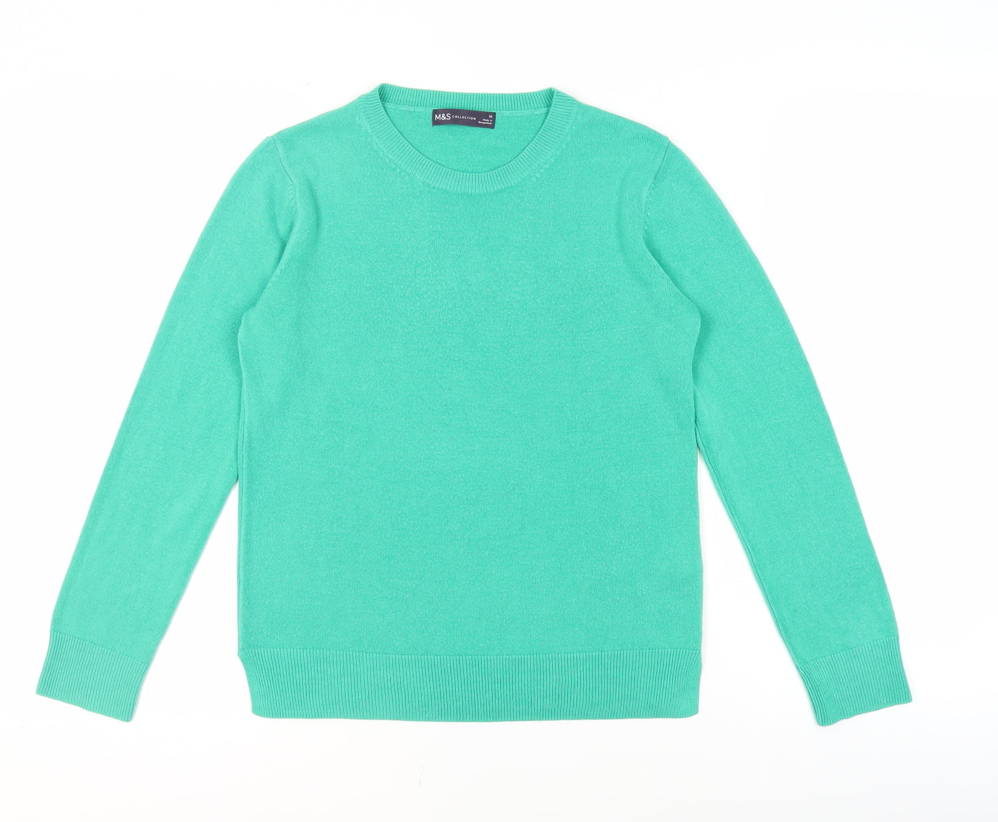 Marks and Spencer Womens Green Round Neck Acrylic Pullover Jumper Size 10