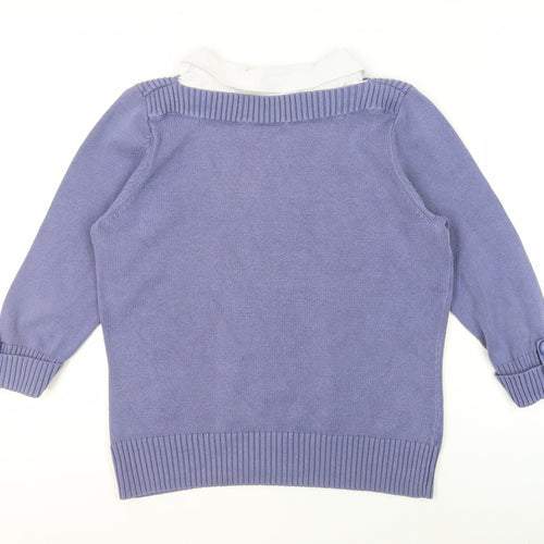 Marks and Spencer Womens Blue Round Neck Cotton Pullover Jumper Size 16