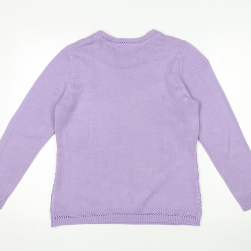 Bonmarché Womens Purple Crew Neck Acrylic Pullover Jumper Size S