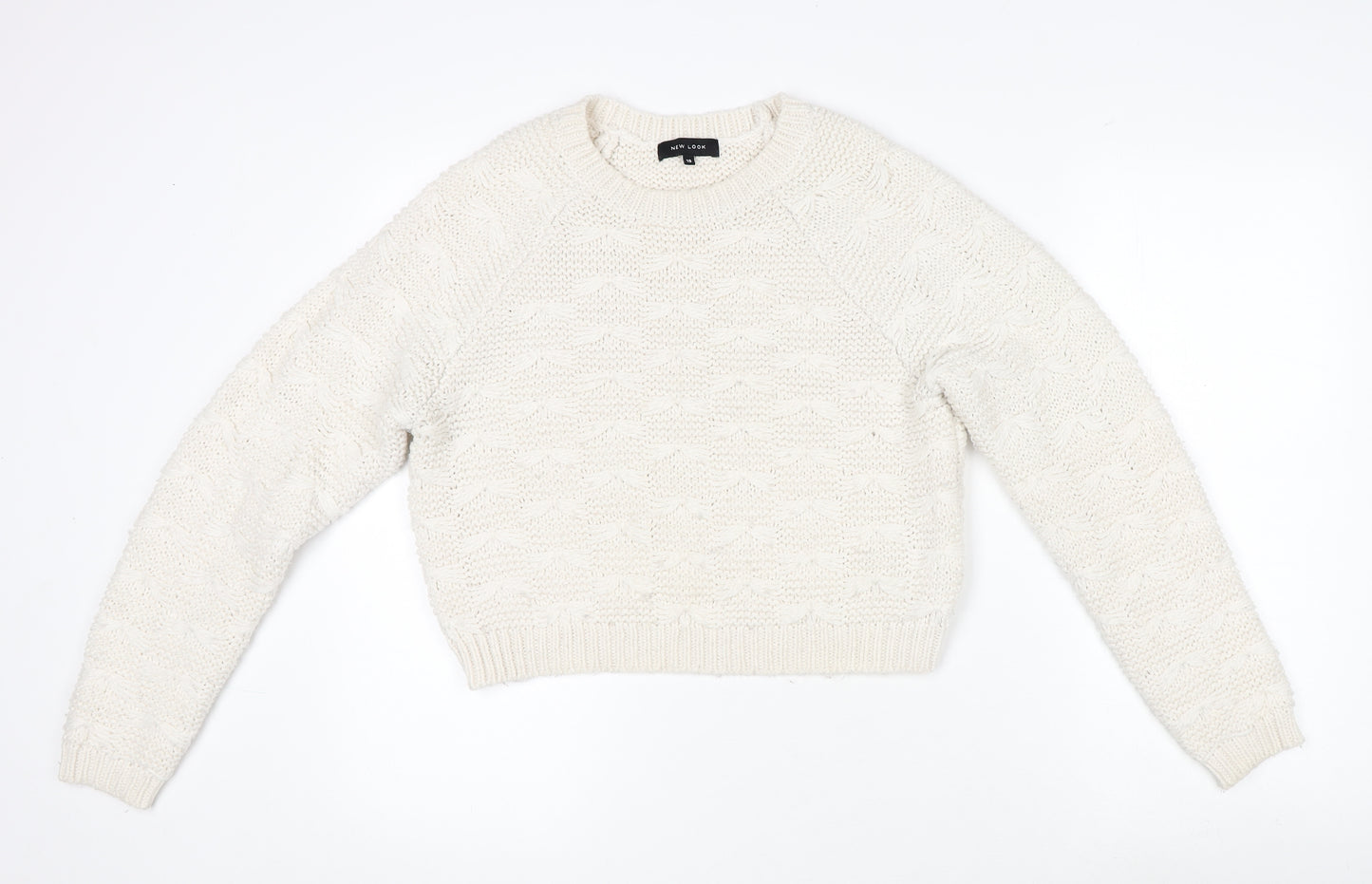 New Look Womens Ivory Crew Neck Acrylic Pullover Jumper Size 10