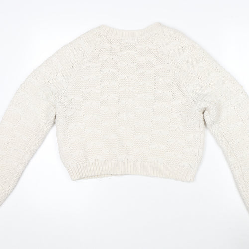 New Look Womens Ivory Crew Neck Acrylic Pullover Jumper Size 10