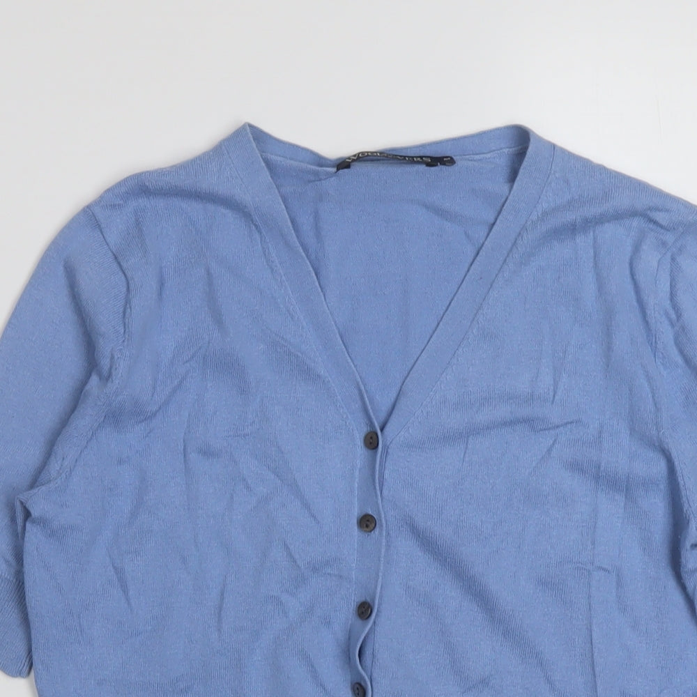 Woolovers Womens Blue V-Neck Wool Cardigan Jumper Size M