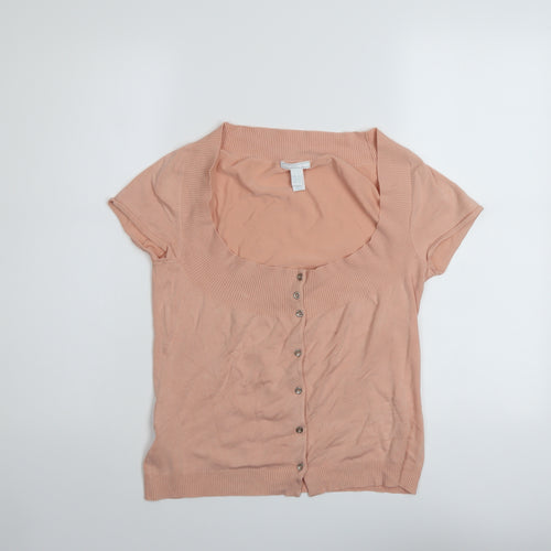 Mango Womens Pink Scoop Neck Silk Cardigan Jumper Size XL
