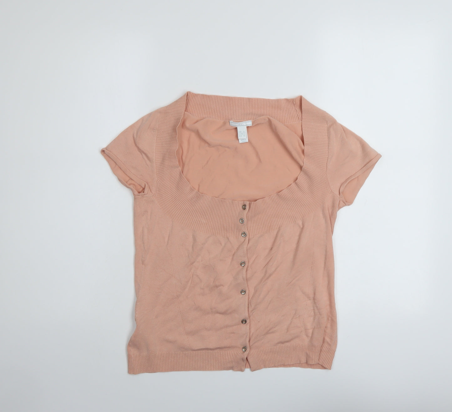Mango Womens Pink Scoop Neck Silk Cardigan Jumper Size XL