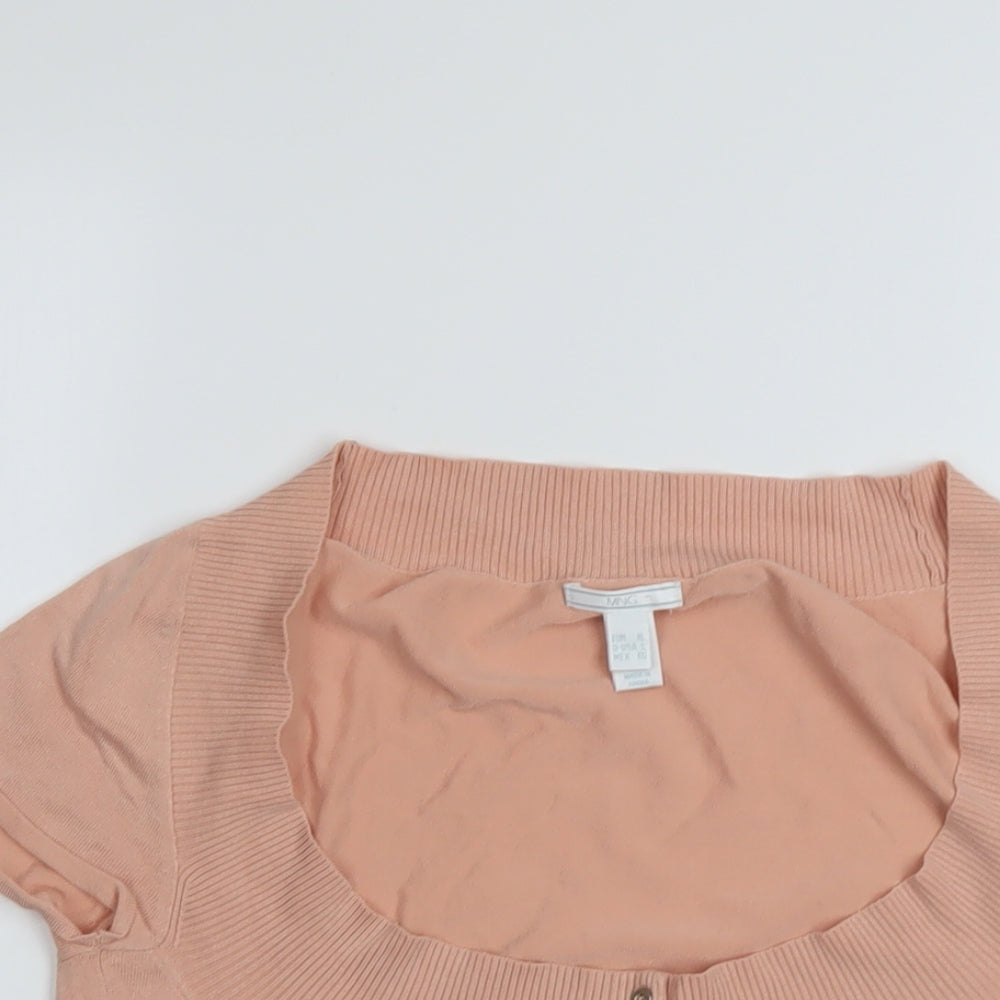 Mango Womens Pink Scoop Neck Silk Cardigan Jumper Size XL
