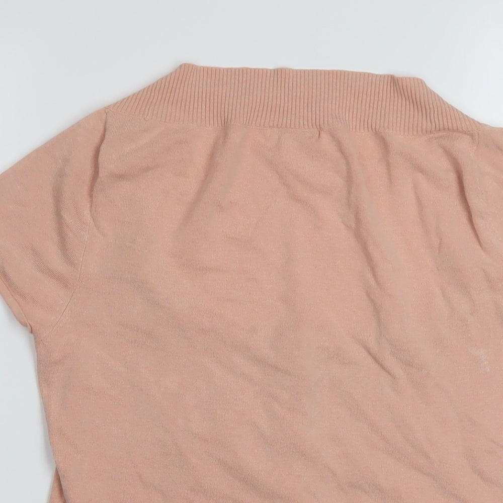 Mango Womens Pink Scoop Neck Silk Cardigan Jumper Size XL