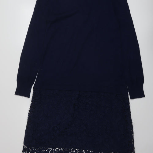 White Stuff Womens Blue Viscose Jumper Dress Size 16 Round Neck Pullover