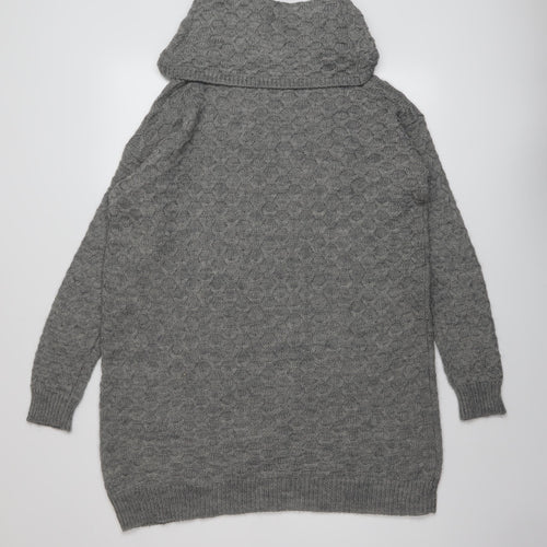 H&M Womens Grey Roll Neck Acrylic Tunic Jumper Size S