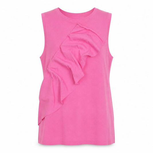 Front view of Warehouse women’s pink viscose basic tank, size UK 12, round neck