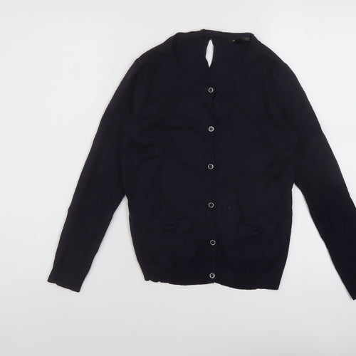 Mango Womens Blue Crew Neck Acrylic Cardigan Jumper Size S