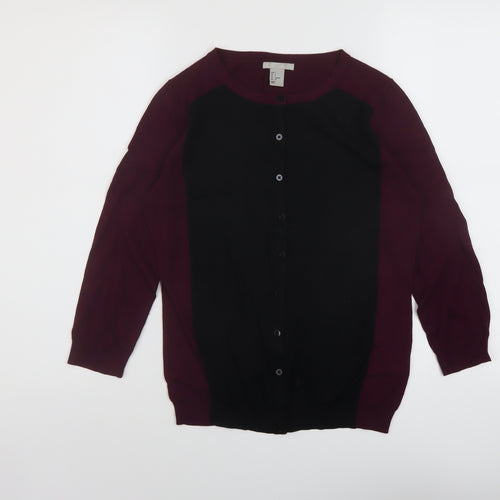 H&M, Womens Purple Round Neck Cotton Cardigan Jumper Size S