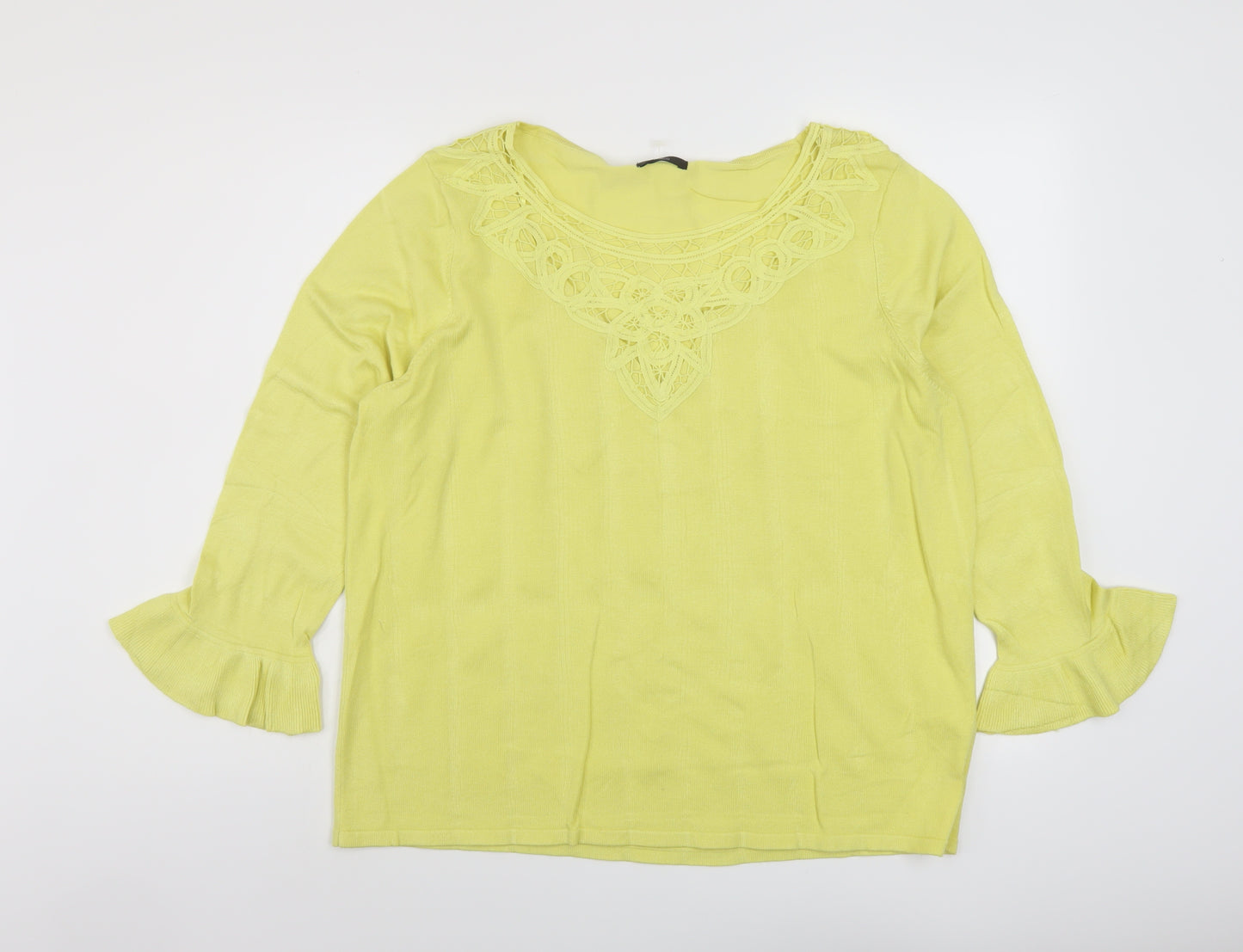 M&Co Womens Yellow Round Neck Viscose Pullover Jumper Size 20