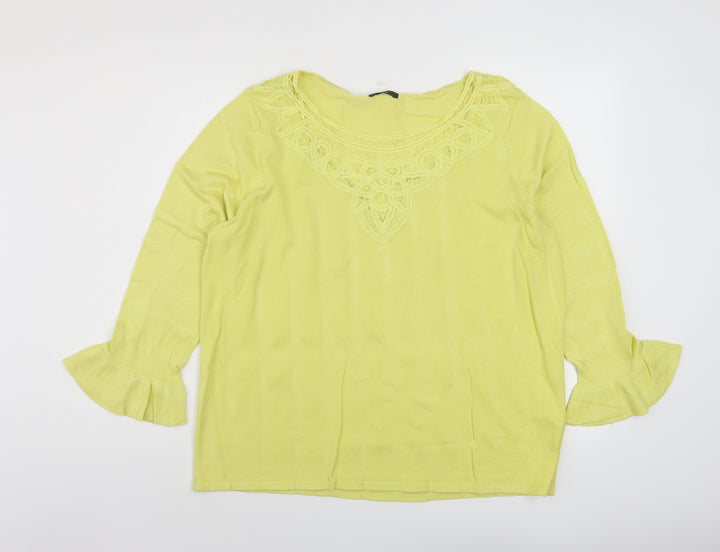 M&Co Womens Yellow Round Neck Viscose Pullover Jumper Size 20