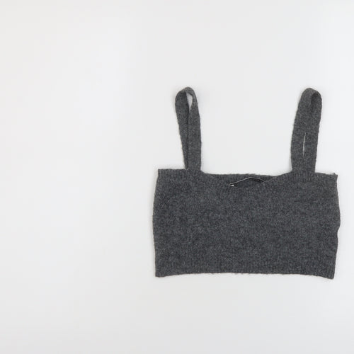 Zara Womens Grey Polyester Cropped Tank Size S Square Neck
