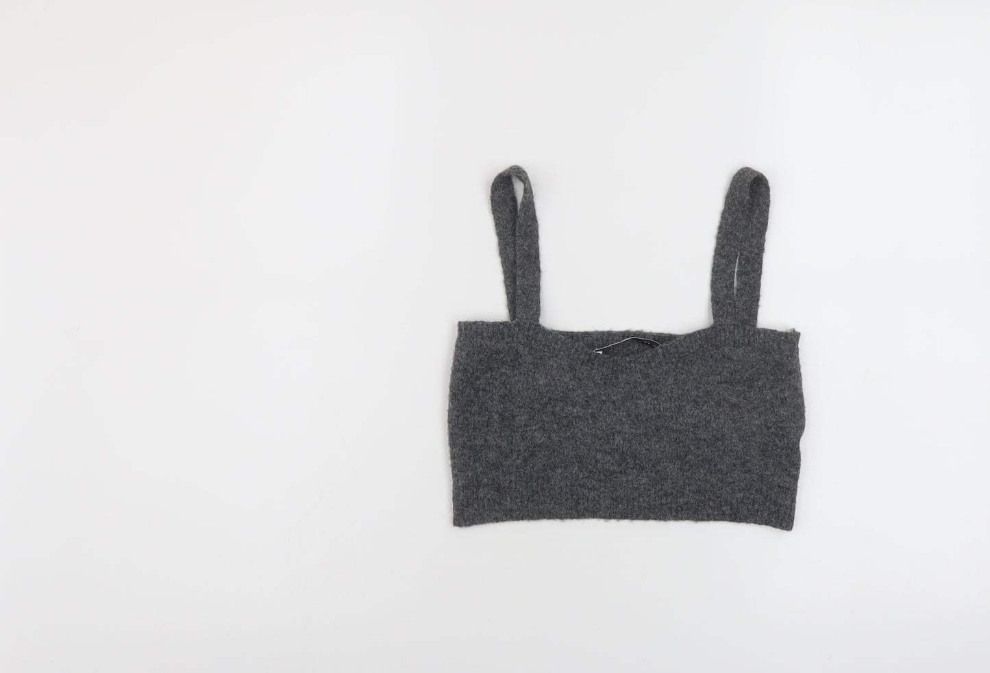 Zara Womens Grey Polyester Cropped Tank Size S Square Neck