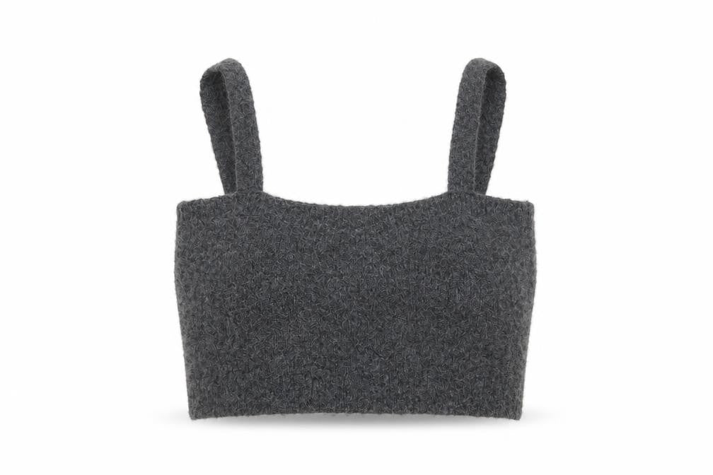 Front view of Zara women’s grey polyester cropped tank, size S, square neck
