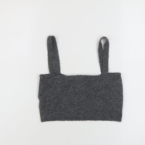 Zara Womens Grey Polyester Cropped Tank Size S Square Neck