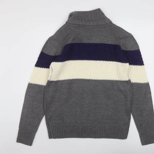 Leeds United Mens Grey Mock Neck Acrylic Pullover Jumper Size M Long Sleeve - Leeds FC