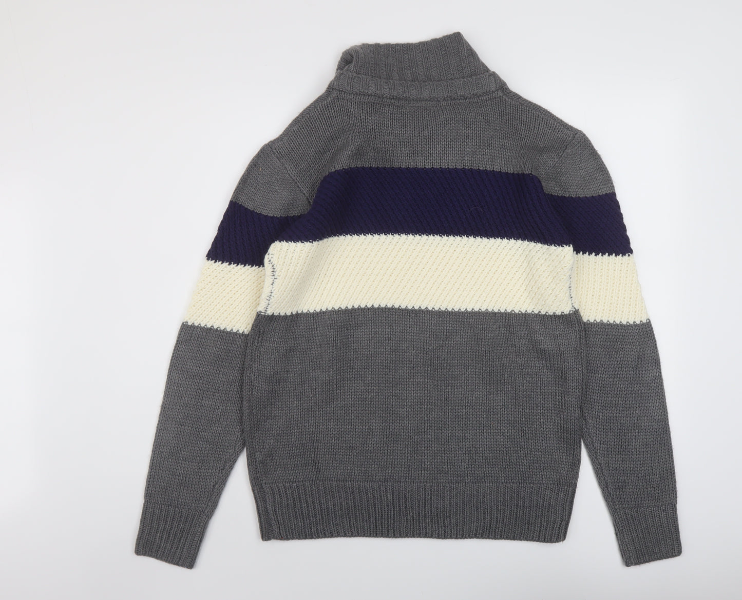 Leeds United Mens Grey Mock Neck Acrylic Pullover Jumper Size M Long Sleeve - Leeds FC