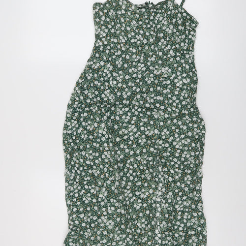 Motel Womens Green Floral Viscose A-Line Size S Square Neck Zip