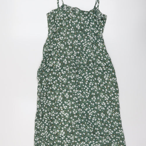 Motel Womens Green Floral Viscose A-Line Size S Square Neck Zip