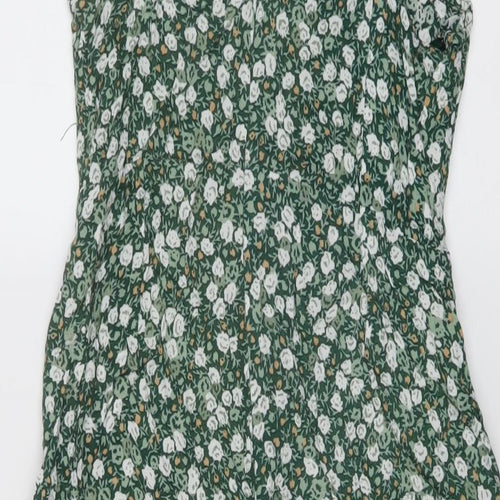 Motel Womens Green Floral Viscose A-Line Size S Square Neck Zip
