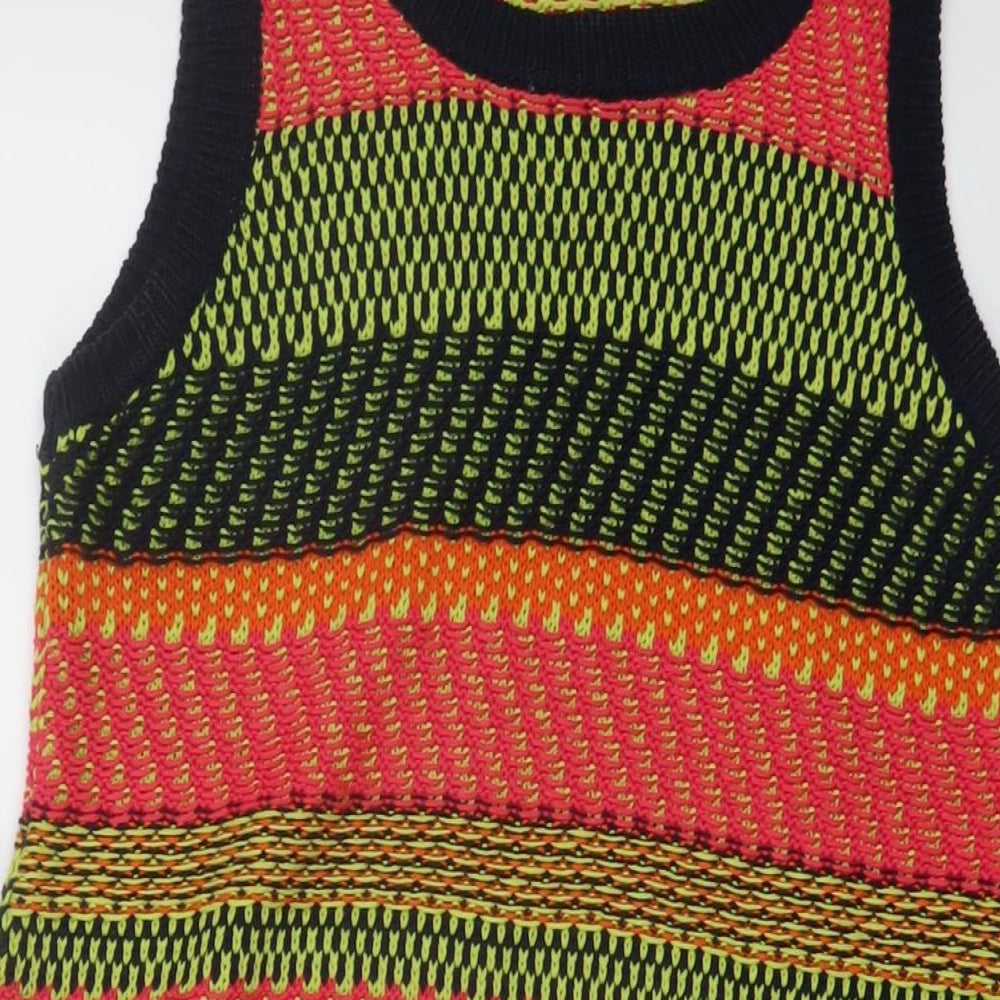 NEXT Womens Multicoloured Round Neck Striped Acrylic Vest Jumper Size 10