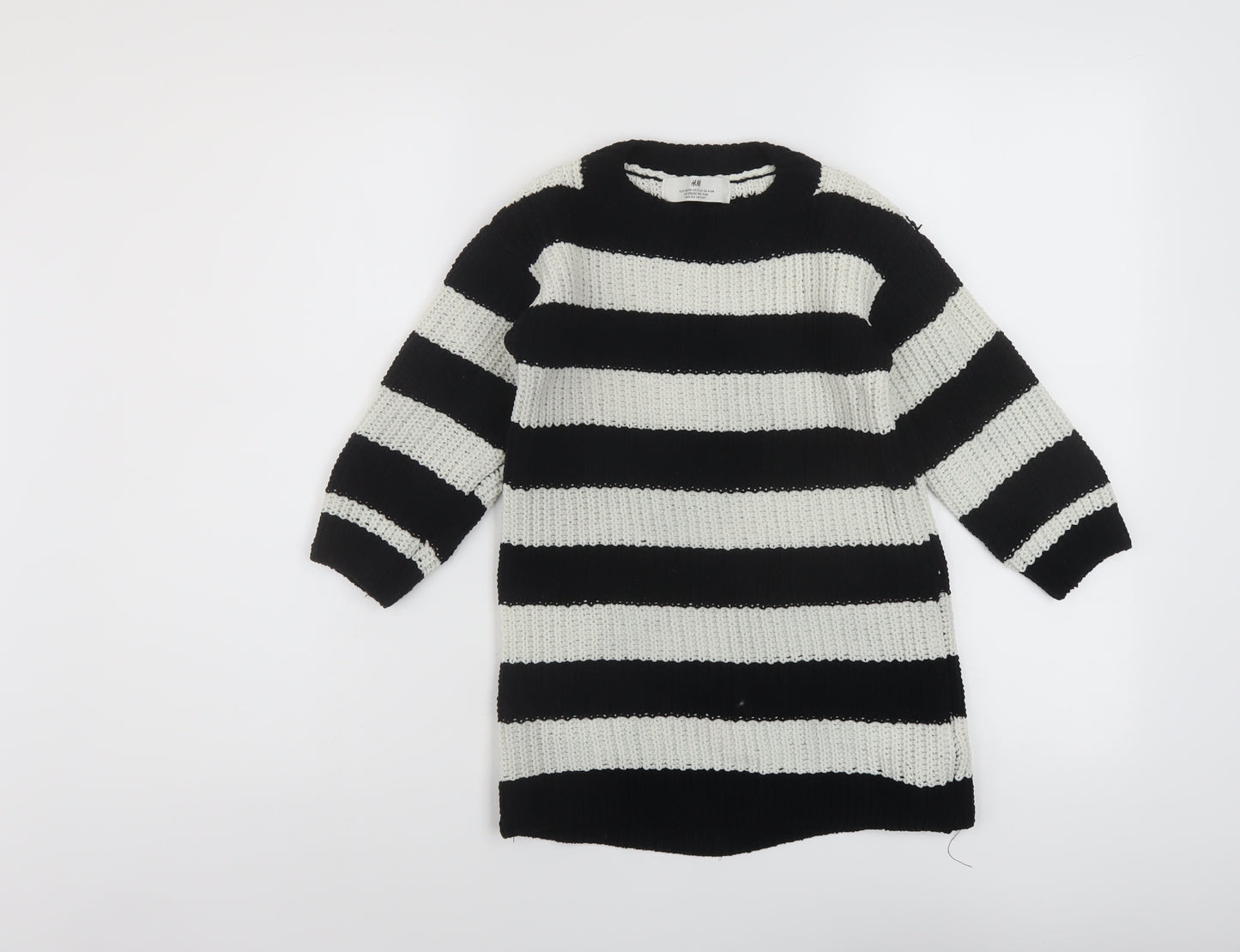 H&M Girls Beige Crew Neck Striped Polyester Pullover Jumper Size 4-5 Years Pullover