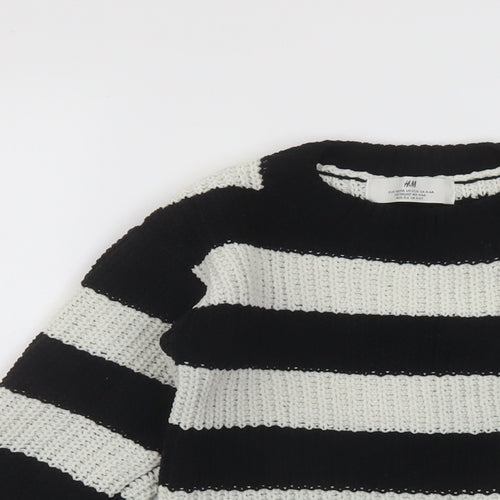 H&M Girls Beige Crew Neck Striped Polyester Pullover Jumper Size 4-5 Years Pullover