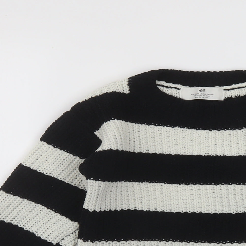 H&M Girls Beige Crew Neck Striped Polyester Pullover Jumper Size 4-5 Years Pullover