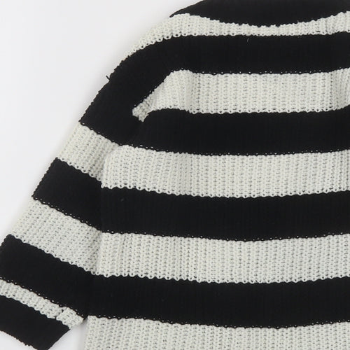 H&M Girls Beige Crew Neck Striped Polyester Pullover Jumper Size 4-5 Years Pullover