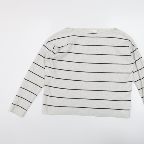 H&M Womens Ivory Round Neck Striped Cotton Pullover Jumper Size XS