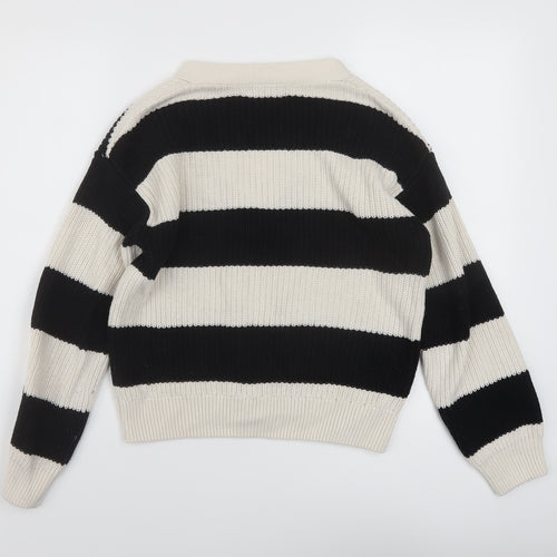 New Look Womens Black V-Neck Striped Cotton Cardigan Jumper Size S