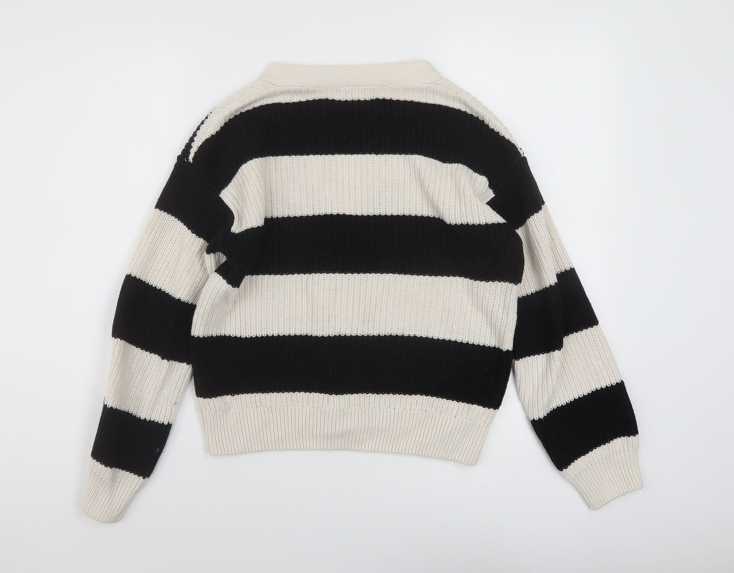 New Look Womens Black V-Neck Striped Cotton Cardigan Jumper Size S