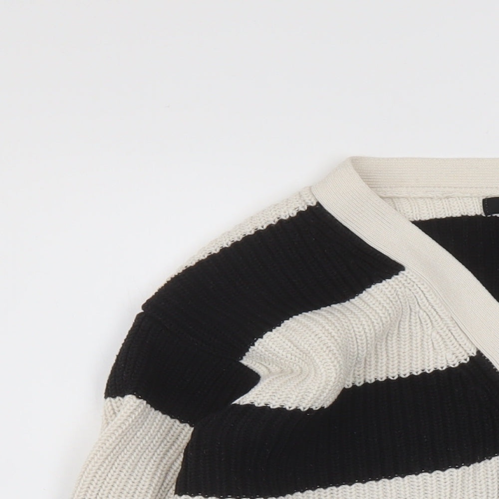 New Look Womens Black V-Neck Striped Cotton Cardigan Jumper Size S