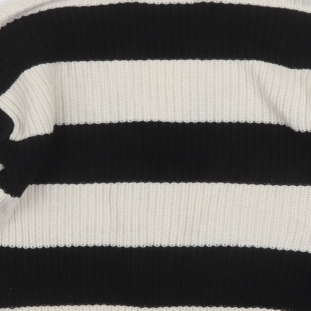 New Look Womens Black V-Neck Striped Cotton Cardigan Jumper Size S
