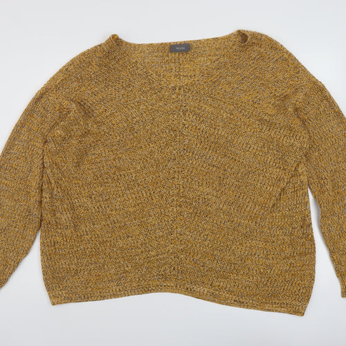 Yessica Womens Yellow V-Neck Cotton Pullover Jumper Size L
