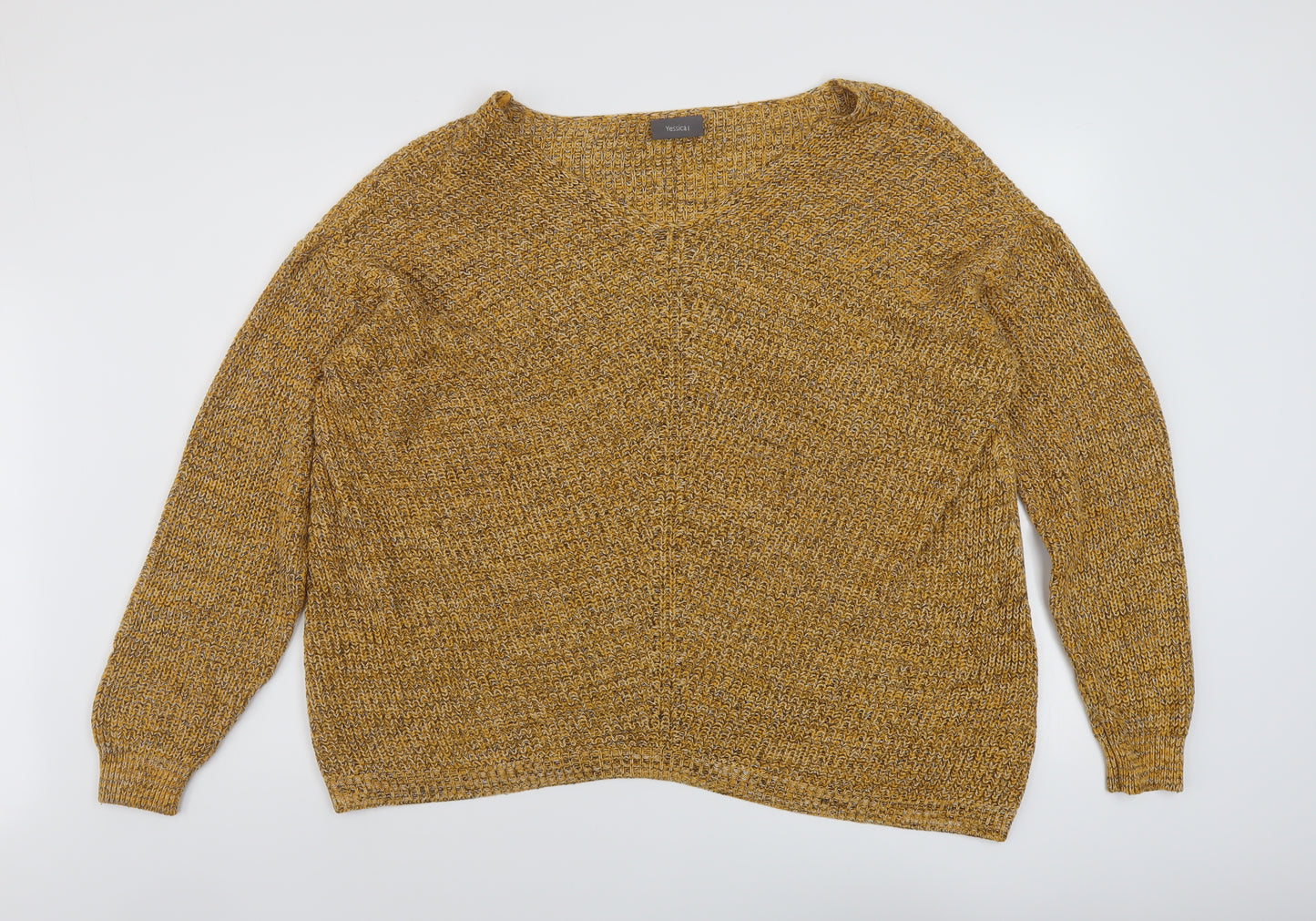 Yessica Womens Yellow V-Neck Cotton Pullover Jumper Size L