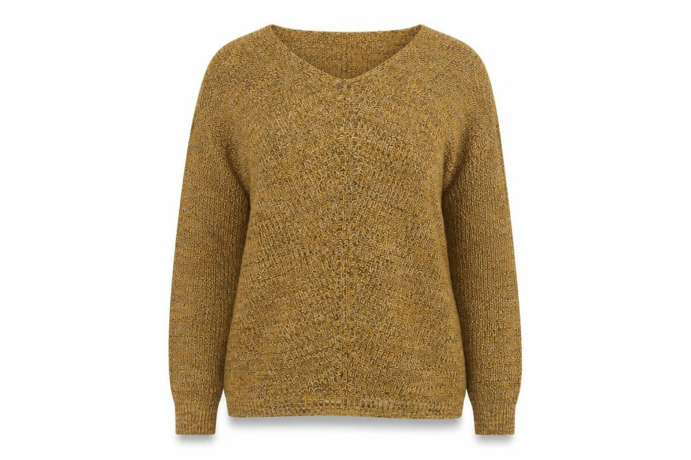Front view of Yessica women’s yellow v-neck cotton jumper, size L