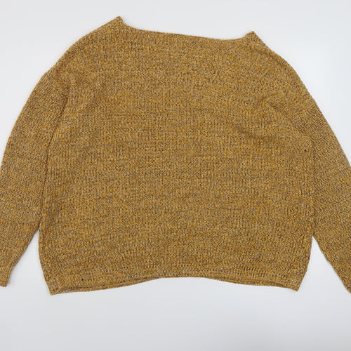 Yessica Womens Yellow V-Neck Cotton Pullover Jumper Size L