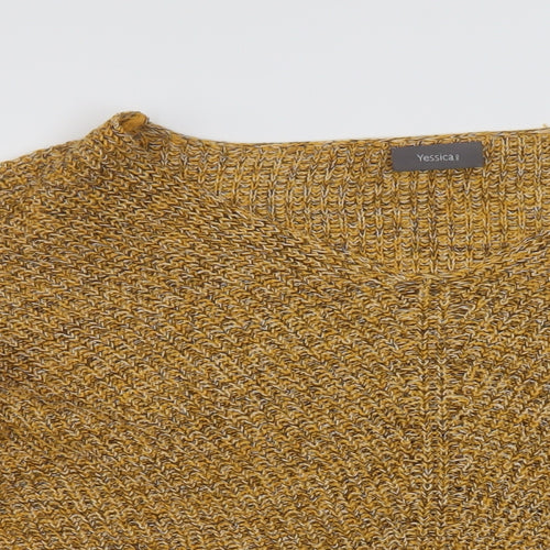 Yessica Womens Yellow V-Neck Cotton Pullover Jumper Size L