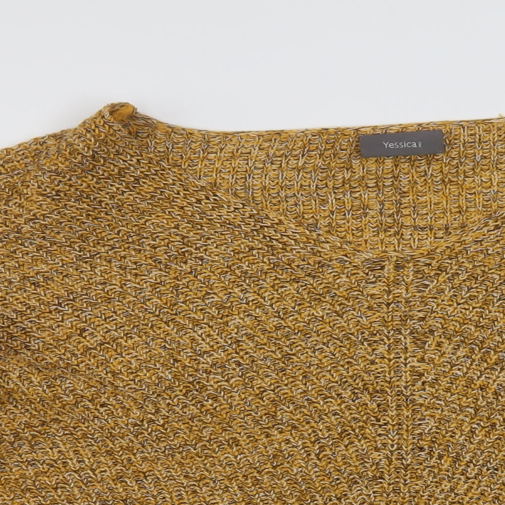 Yessica Womens Yellow V-Neck Cotton Pullover Jumper Size L