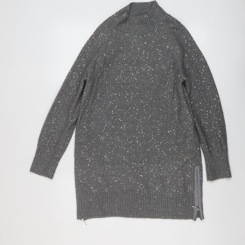 Oasis Womens Grey Mock Neck Acrylic Pullover Jumper Size S - Sequinned