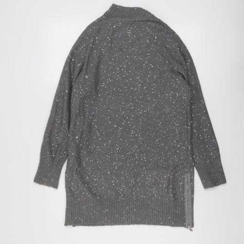 Oasis Womens Grey Mock Neck Acrylic Pullover Jumper Size S - Sequinned