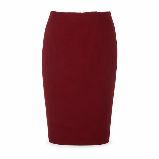 Front view of ASOS women’s red viscose bandage skirt, size UK 4, zip