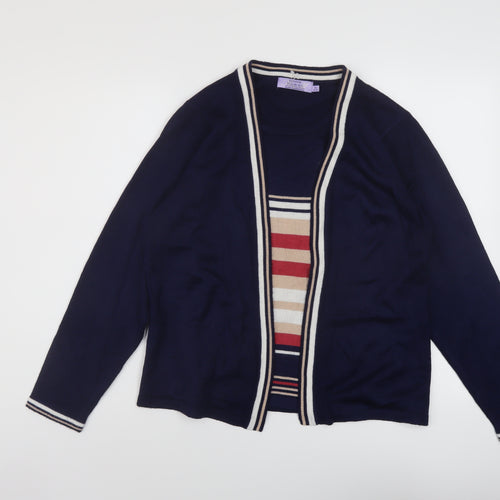 EWM Womens Blue Round Neck Striped Acrylic Pullover Jumper Size 14